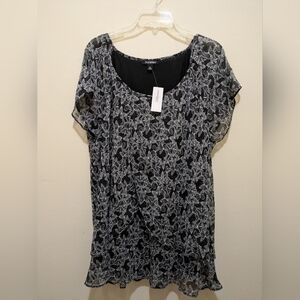 dressbarn black and white butterfly print women's blouse - 2x